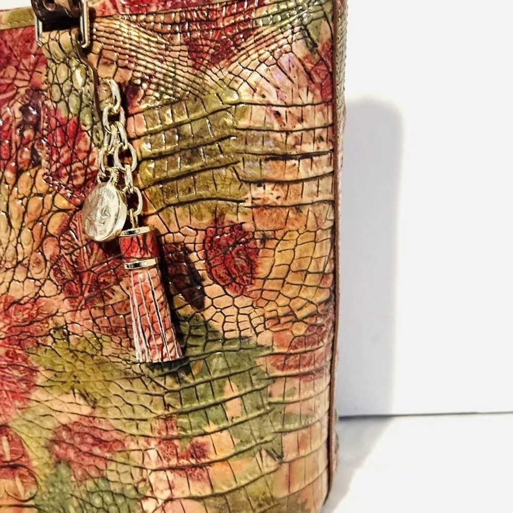 Brahmin Red and Green Shoulder Tote Bag with Textured Design - Picture 11 of 14